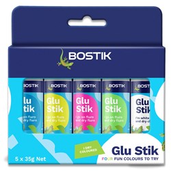 Bostik Glue Stik 35g Large Assorted Rainbow Colours Dries Clear Pack of 5