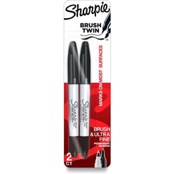 Sharpie Permanent Marker Dual Ended Tips Twin Brush Black Pack of 2