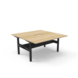 Rapidline Halo Static Back To Back Workstation + Cable Tray 2 Person 1500Wx730mmH Oak/Blk