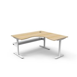 Rapidline Halo Static Corner Workstation + Tray 1500/1500W x 750D x 730mmH Oak/White