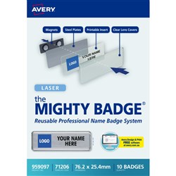 Avery Mighty Badge System For Laser Printer 71206 76.2 x 25.4mm Set Of 10 Silver
