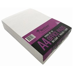 Writer Bank Office Pad A4 8mm Ruled 80 Sheet White Pack Of 10