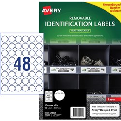 Avery Identification Removable Heavy Duty Laser White L4716 30mm Round 48UP 960 Labels