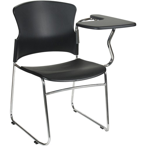 Focus Chair With Left Hand Side Tablet Arm Chrome Sled Base Black Plastic  Seat